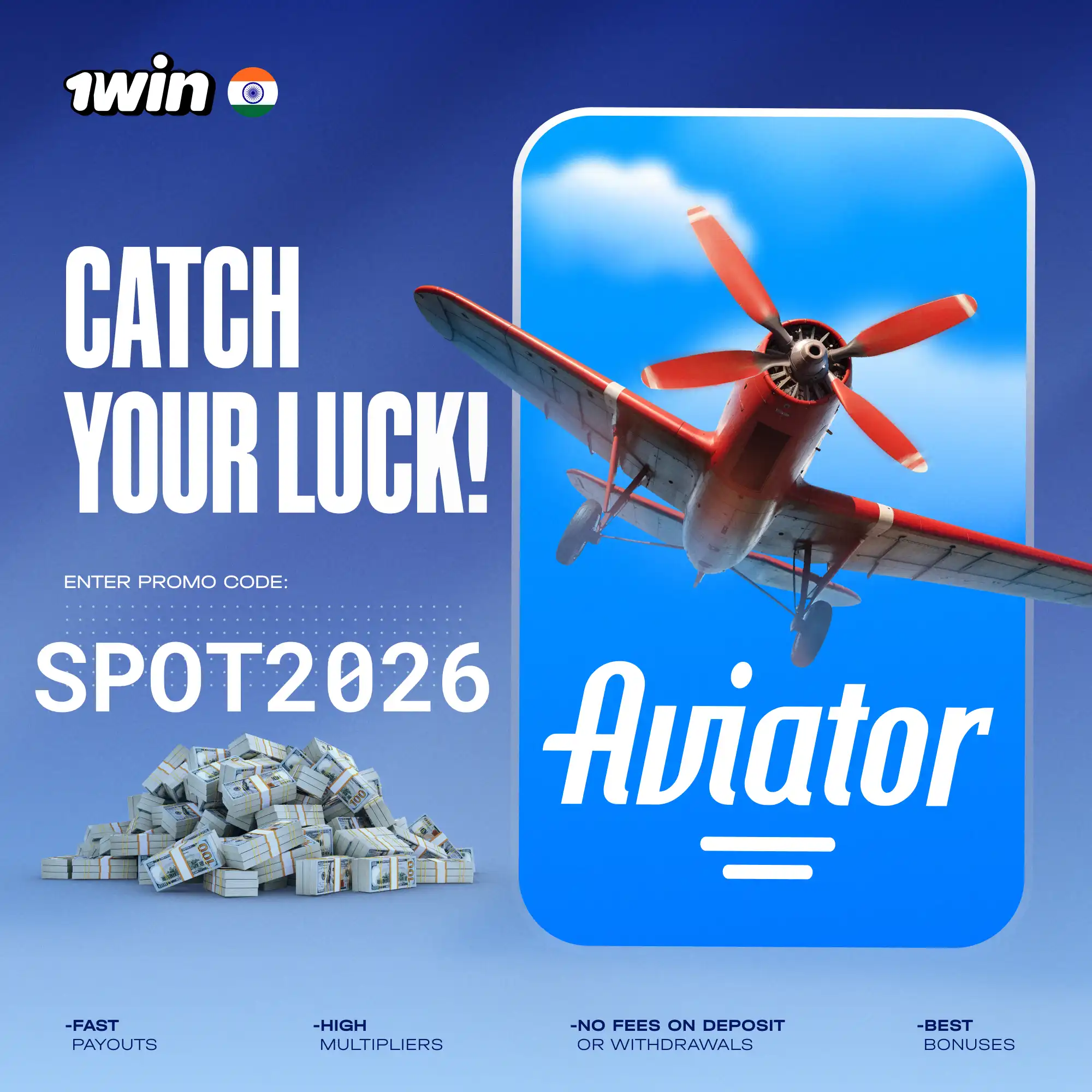 1Win Aviator bonus India — promo code SPOT2026. Fast payouts, high multipliers, no deposit or withdrawal fees.